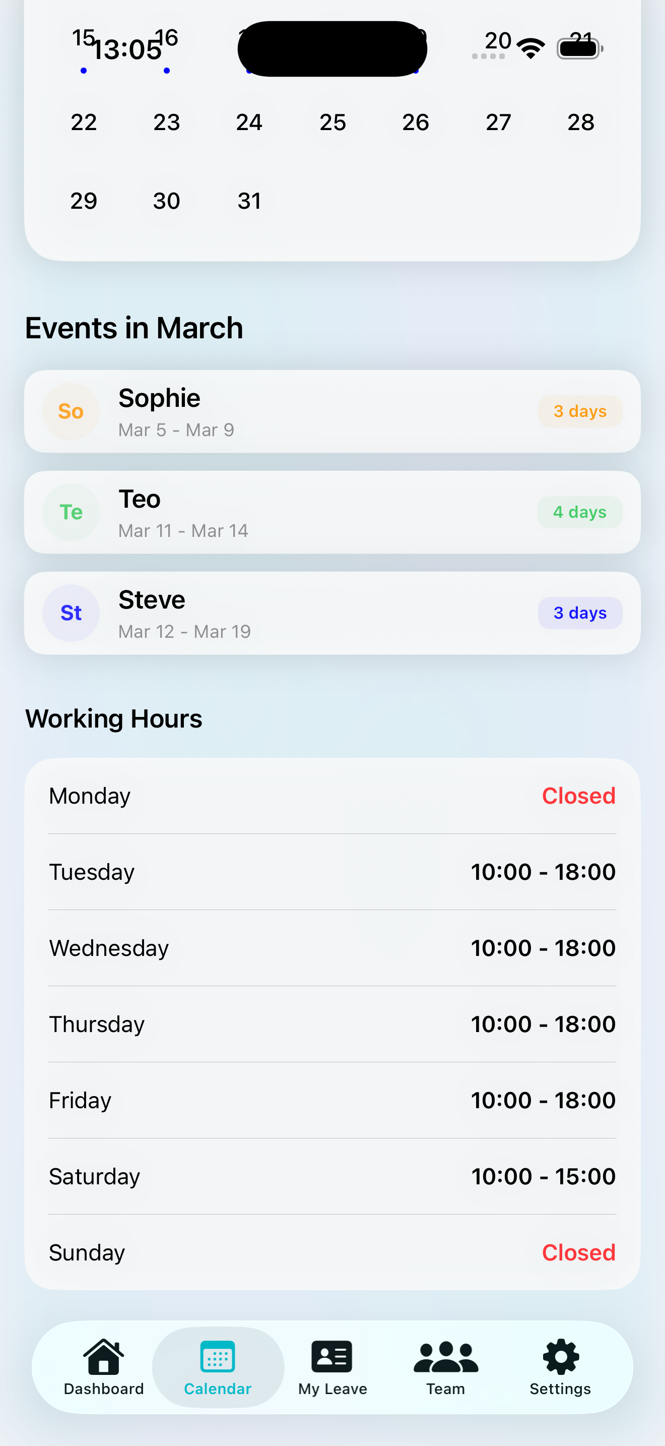 Team Availability Calendar