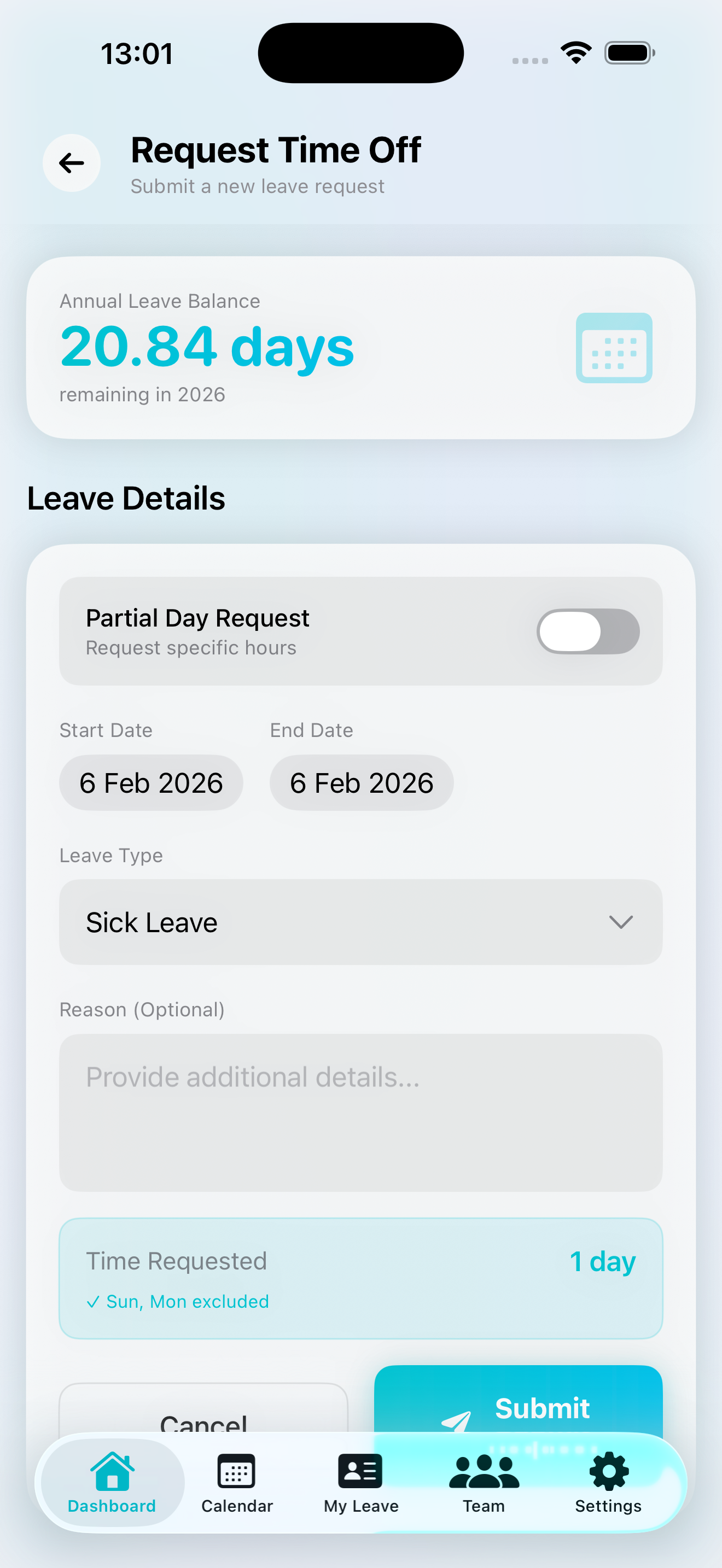 Instant Leave Calculation